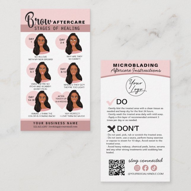 Carte De Visite Microblading Eyebrow Instructions pour les soins p (Devant / Derrière)