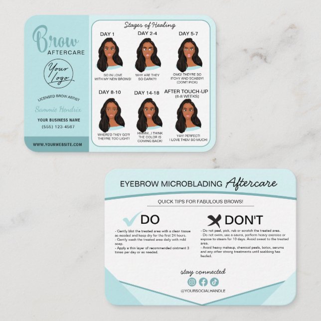 Carte De Visite Microblading Eyebrow Instructions pour les soins p (Devant / Derrière)
