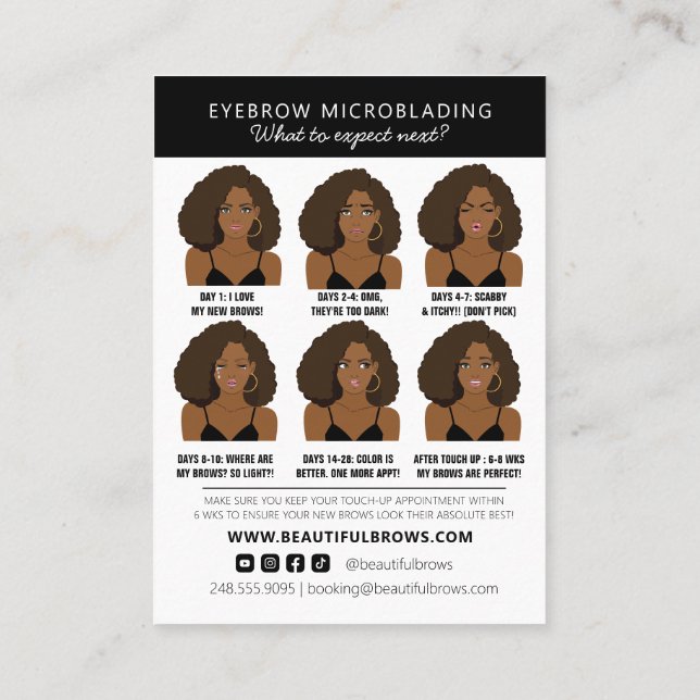 Carte De Visite Microblading Eyebrow Instructions pour les soins p (Dos)