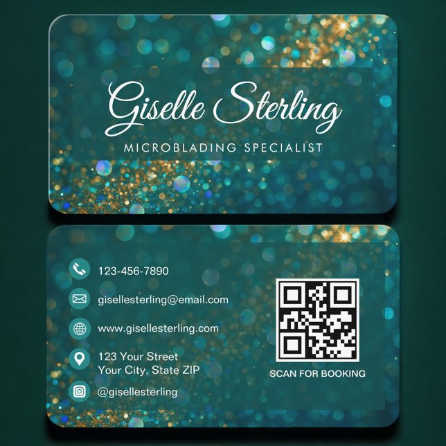 Carte De Visite Microblading Green Gold QR Code Professional (Créateur téléchargé)
