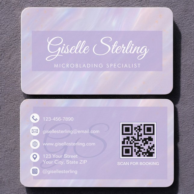 Carte De Visite Microblading Iridescent Opal QR Code (Créateur téléchargé)