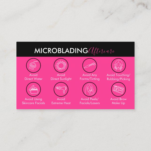 Carte De Visite Microblading rose néon Guérir les soins postérieur (Dos)