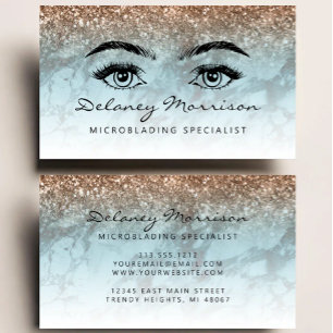 Carte De Visite Microblading Yeux Paillettes Bronze Marbre Turquoi