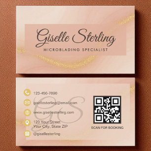 Carte De Visite Microbling Aquarelle or Monogramme QR Code