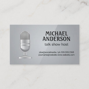 Carte De Visite Microphone   Hôte Podcast   Gris
