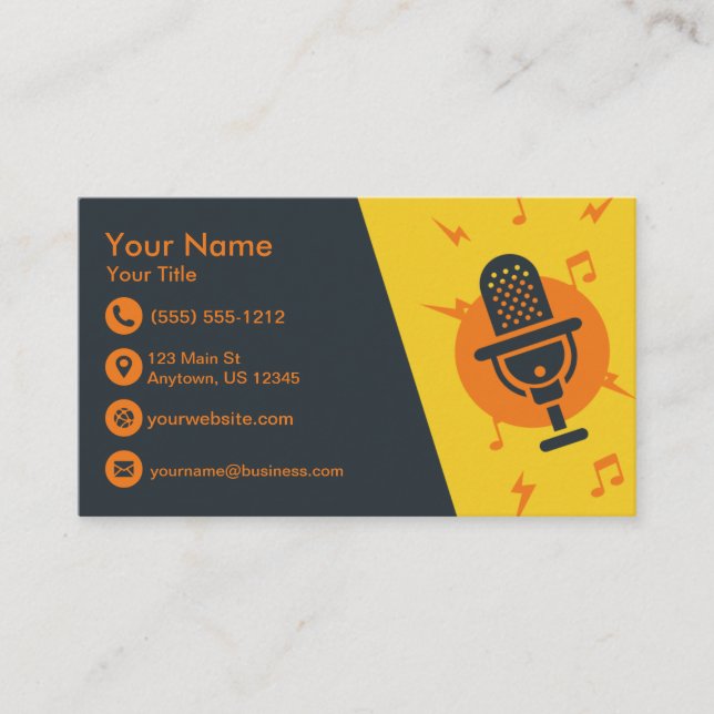 Carte De Visite Microphone jaune et orange (Devant)