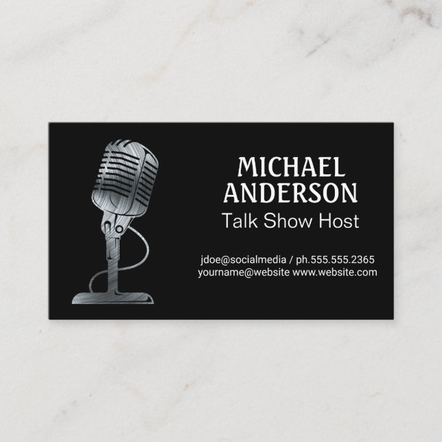 Carte De Visite Microphone Métal | Podcast (Devant)