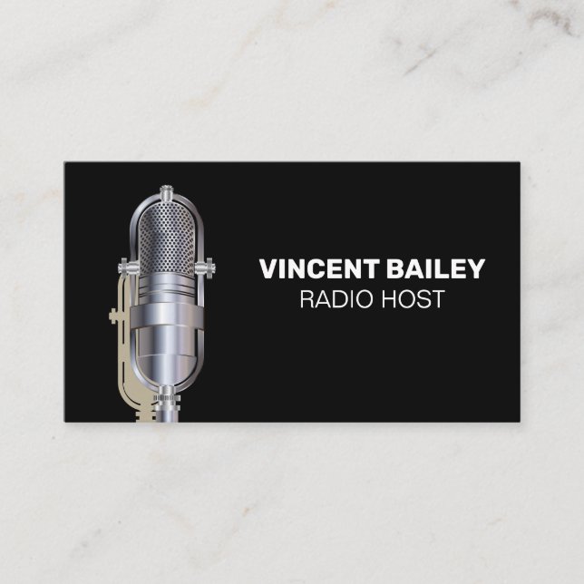 Carte De Visite Microphone métallique | Hôte radio | Podcast (Devant)