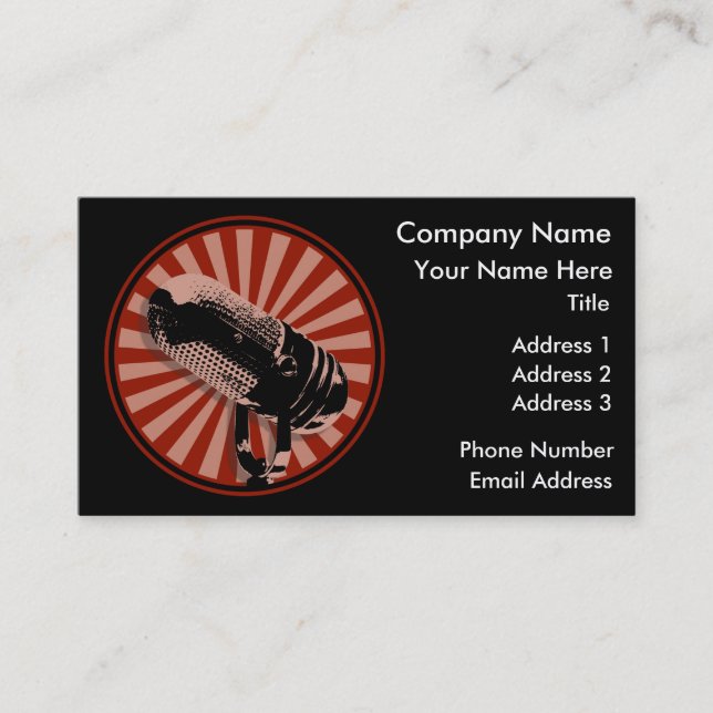 Carte De Visite Microphone rétro en rouge (Devant)