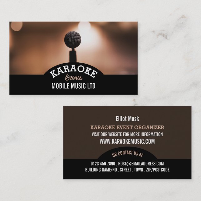 Carte De Visite Microphone Solo, Karaoke Event Organizer (Devant / Derrière)