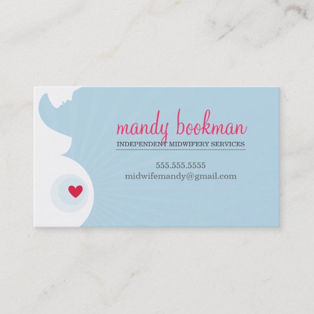 Carte De Visite MIDWIFE DOULA CARD ventre enceinte coeur bébé bleu (Devant)