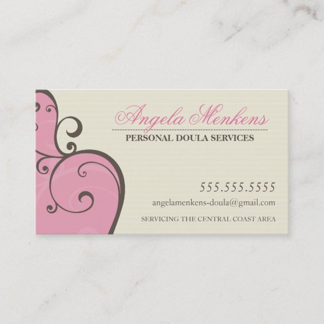 Carte De Visite MIDWIFE DOULA créative tourbillons rose crème brun (Devant)