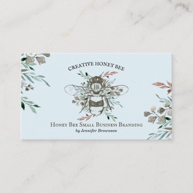 Carte De Visite Miel Apiary Floral Rustique Bleu (Devant)
