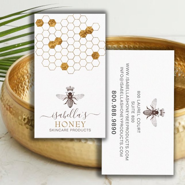 Carte De Visite Miel Bee Heart Skincare Gold Foil Sur Busine Blanc (Créateur téléchargé)