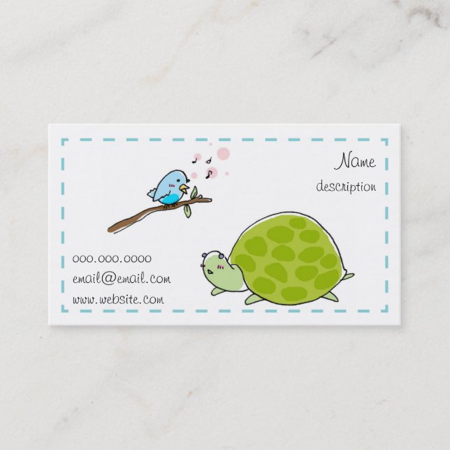 carte de visite mignon de tortue et d'oiseau de (Devant)