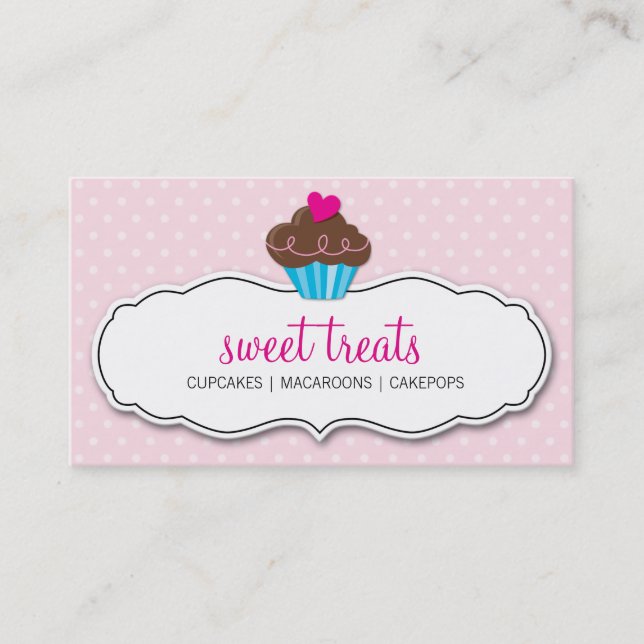 CARTE DE VISITE mignon gras cupcake pastel rose (Devant)