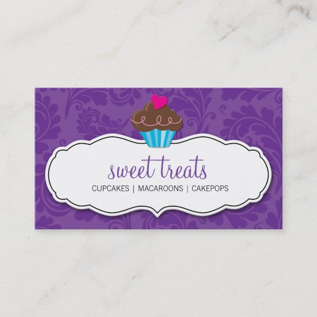 CARTE DE VISITE mignon joli cupcake fleuri violet (Devant)