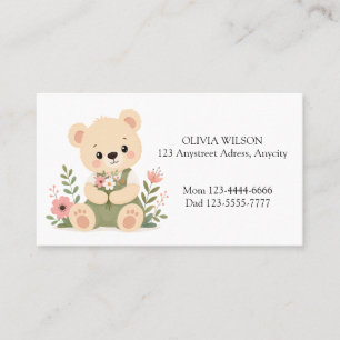 Carte De Visite Mignon ours en peluche tenant un bouquet de fleurs
