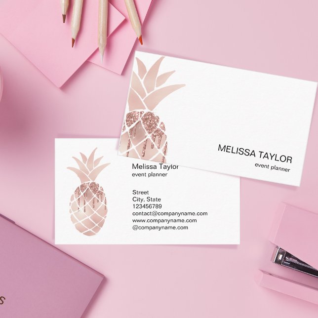 Carte De Visite mignon poupée rose or ananas fruit tropical (Créateur téléchargé)