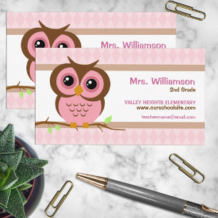 Carte De Visite Mignon professeur de hibou rose de dessin animé Co