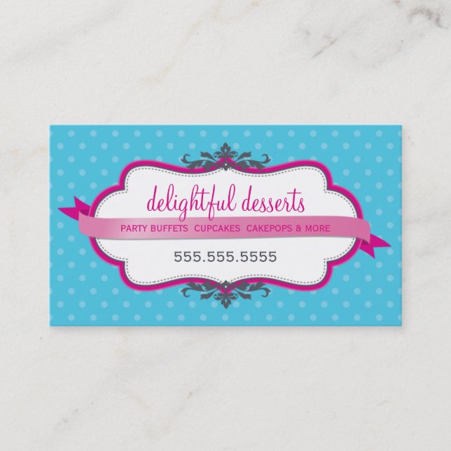 CARTE DE VISITE mignon style fuschia rose aqua ble (Devant)