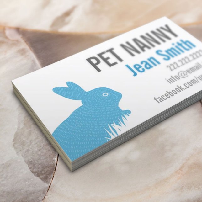 Carte De Visite Mignonne Blue Rabbit Pet Nanny Babysitter (Créateur téléchargé)