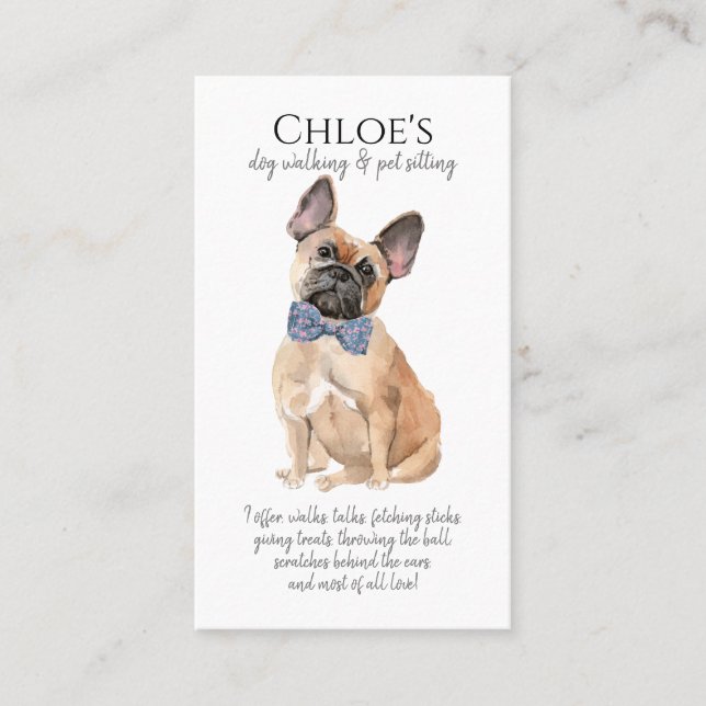Carte De Visite Mignonne Français Bulldog Pet Sitter Chien Walker (Devant)