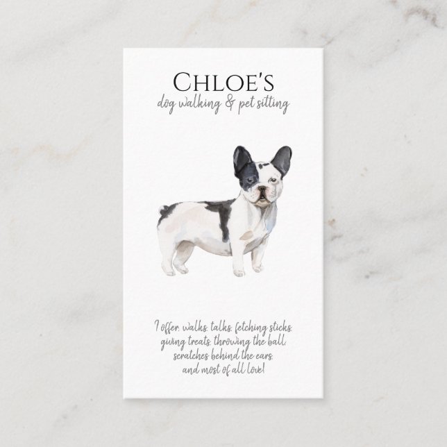Carte De Visite Mignonne Français Bulldog Pet Sitter Chien Walker (Devant)