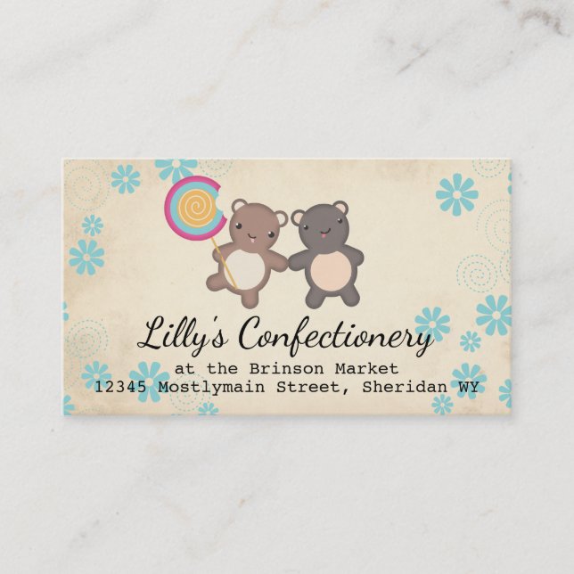 Carte De Visite mignonne lollipop ours amis cave faire affaires (Devant)