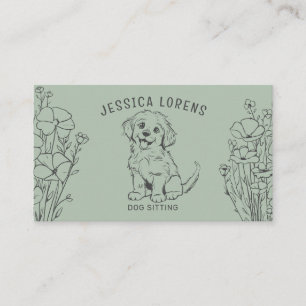 Carte De Visite Mignonne Moderne Sauge Vert Chien Sitter, Marcheur