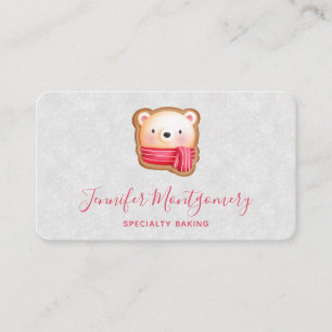 Carte De Visite Mignonne Ours Face Rouge Écharpe et Joues Rosy