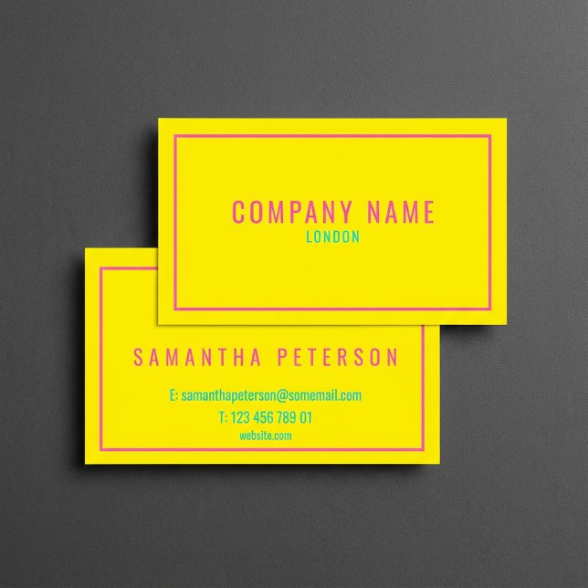 Carte De Visite Mince néon rose et jaune (Thin neon pink and yellow business card.)