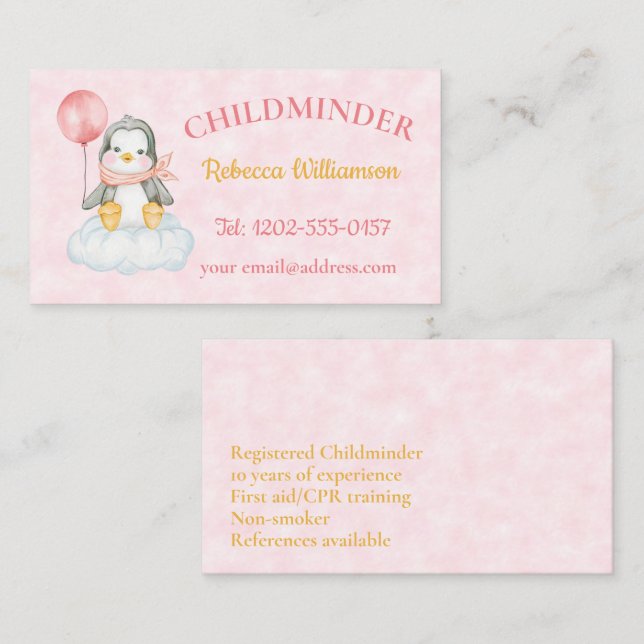 Carte De Visite Minder enfant mignon Penguin (Devant / Derrière)