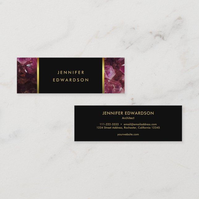 Carte De Visite Mini Améthyste mauve cristal professionnel (Devant / Derrière)