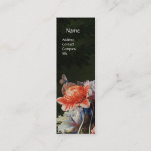 CARTE DE VISITE MINI ANÉMONES ROUGES ROSE FLEURS BLANCHES, MONOGRAMME D