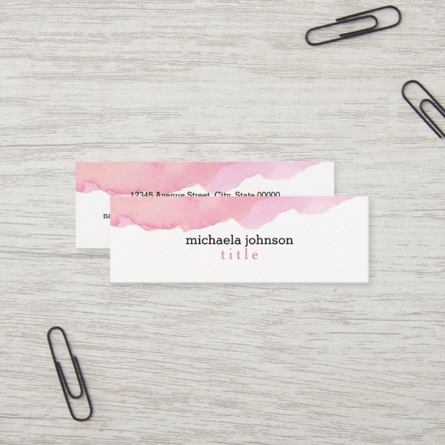 Carte De Visite Mini Aquarelle élégante Pink minimale (Devant/Arrière en situation)