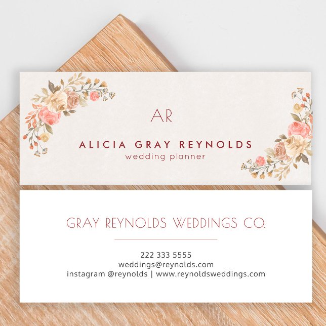 Carte De Visite Mini Aquarelle ivoire Monogramme Wedding planner floral (Créateur téléchargé)