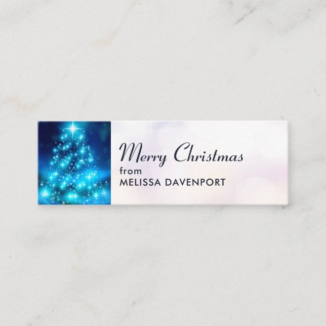Carte De Visite Mini Arbre de Noël bleu électrique moderne avec lumière (Devant)