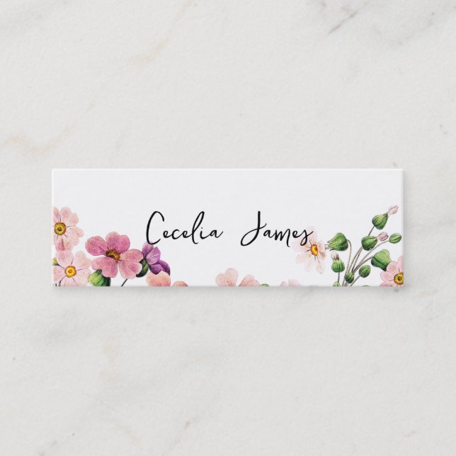 Carte De Visite Mini artiste maquillage moderne chic aquarelle rose flo (Devant)