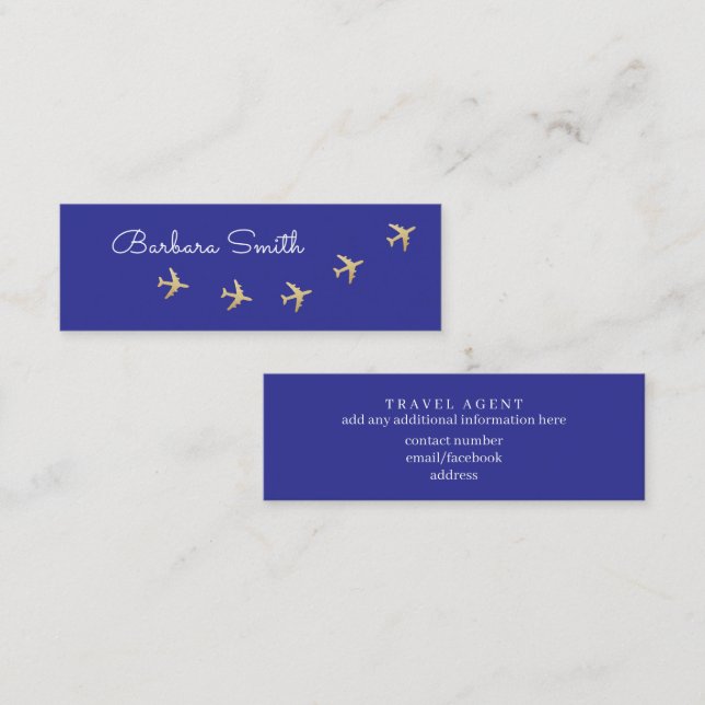 Carte De Visite Mini Avion volant en bleu | Agent de voyage (Devant / Derrière)