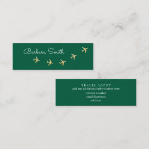 Carte De Visite Mini Avions volant sur vert. Agent de voyage