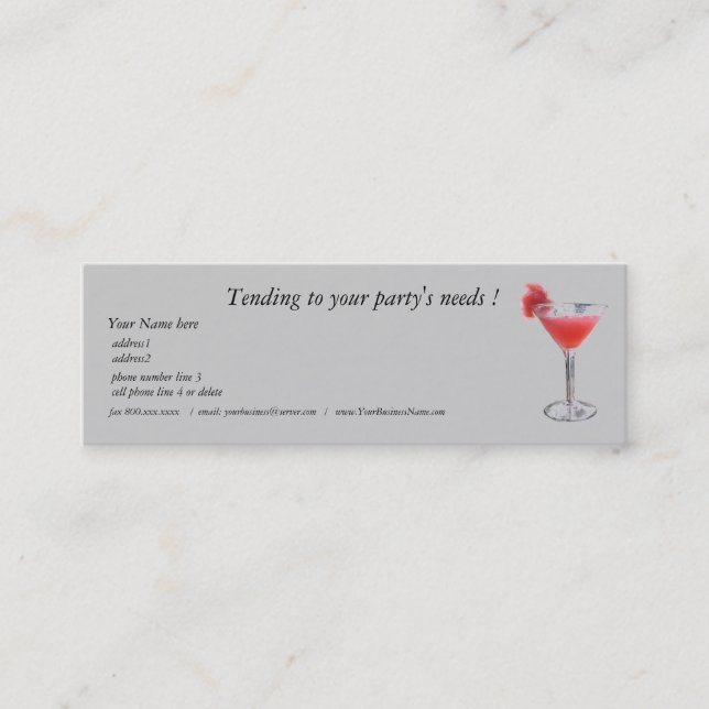 Carte De Visite Mini Barman professionnel de planificateur de partie (Devant)
