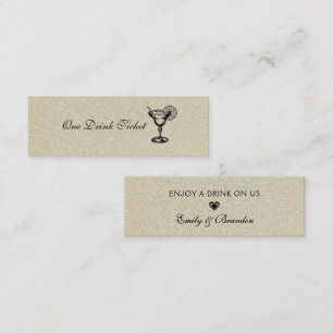 Carte De Visite Mini Billet Boisson, Texture Pailletée Couleur Champagn