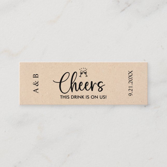 Carte De Visite Mini Billet Rustic Mariage Drink (Devant)