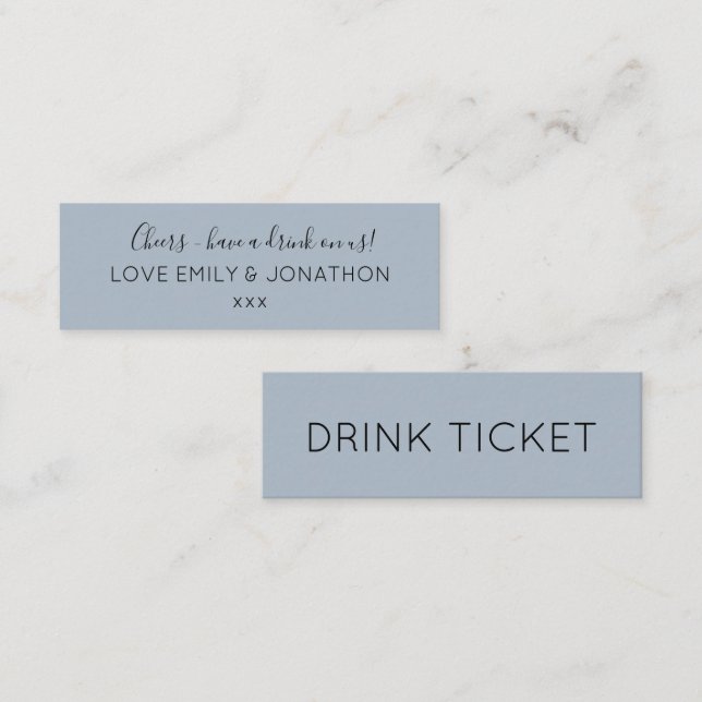 Carte De Visite Mini Billet simple Dusty Blue Wedding Réception Boisson (Devant / Derrière)