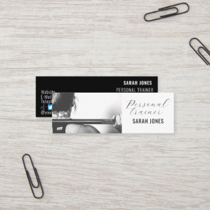 Carte De Visite Mini Black White Fitness Personal Trainer Influencer