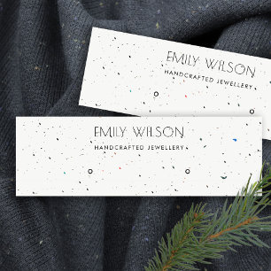 CARTE DE VISITE MINI BLANC TERRAZZO TEXTURE STUD EARRING AFFICHER LOGO