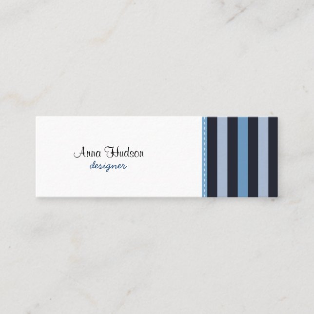 Carte De Visite Mini Bleu, Bleu Gris, Motif rayé (Devant)