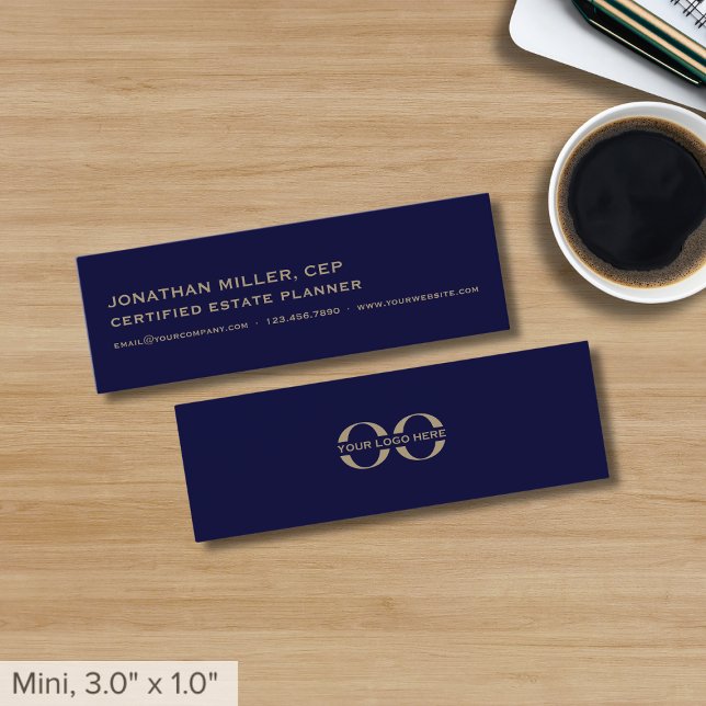 Carte De Visite Mini Bleu marine simple et or (Créateur téléchargé)