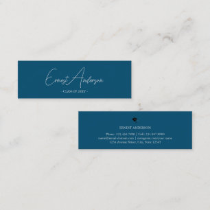 Carte De Visite Mini Bleu Moderne Élégant Nom du diplôme Insérer une ca